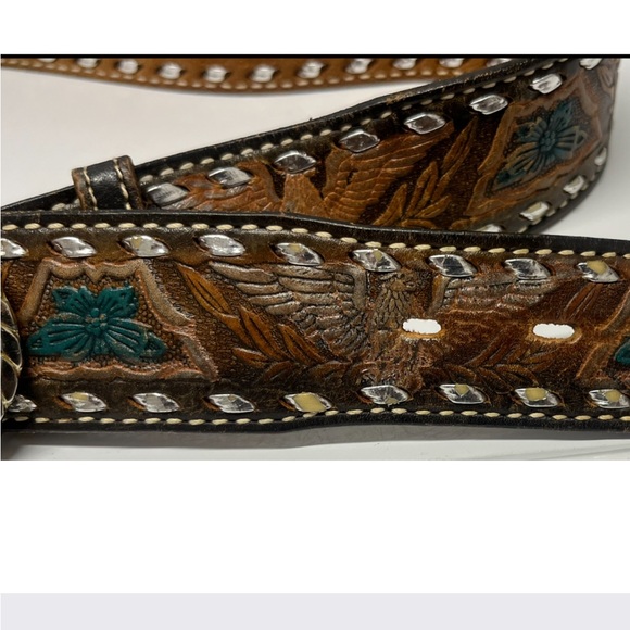 Vintage Western Leather Large Buckle Belt main image 3